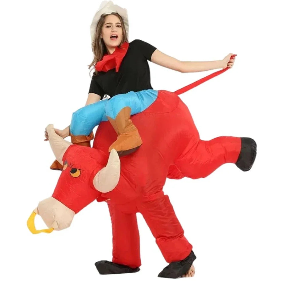 Cowboy Bull Rider Inflatable Costume for Adults and Kids Funny Blow Up Western Rodeo Suit for Halloween Party Cosplay Carnival