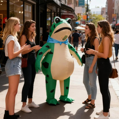 2025 Inflatable Frog Costume Funny Full Body Blow Up Cosplay Costume Suit for Adult Kids Halloween Quick Inflation Frog Suit