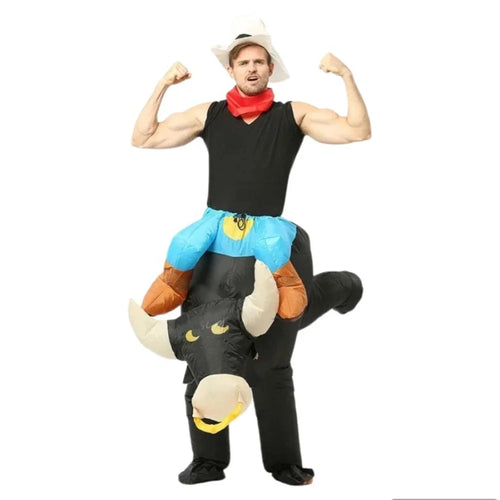 Cowboy Bull Rider Inflatable Costume for Adults and Kids Funny Blow Up Western Rodeo Suit for Halloween Party Cosplay Carnival